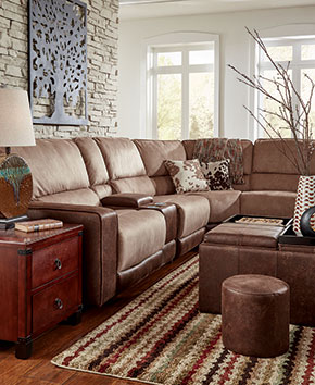 light brown sectional with matching ottoman